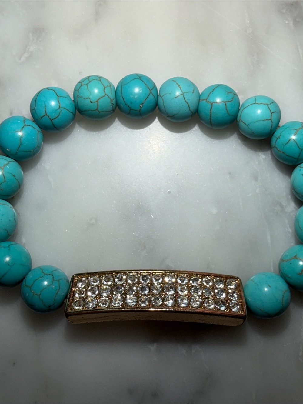 Turquoise Beaded Stretch Bracelet with Pave Crystal Bar
